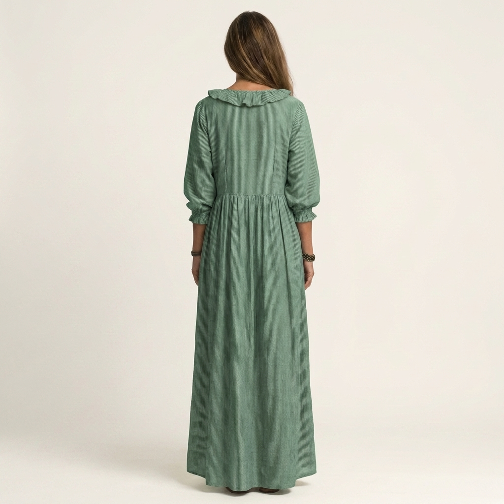 Willemien Maxi-Kleid mit Rüsche-Ausschnitt und Laternenärmeln