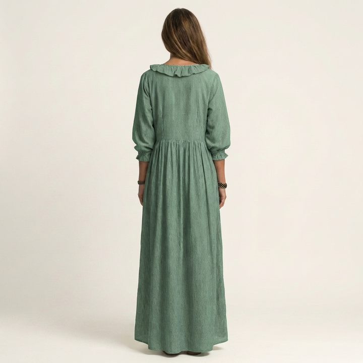 Willemien Maxi-Kleid mit Rüsche-Ausschnitt und Laternenärmeln