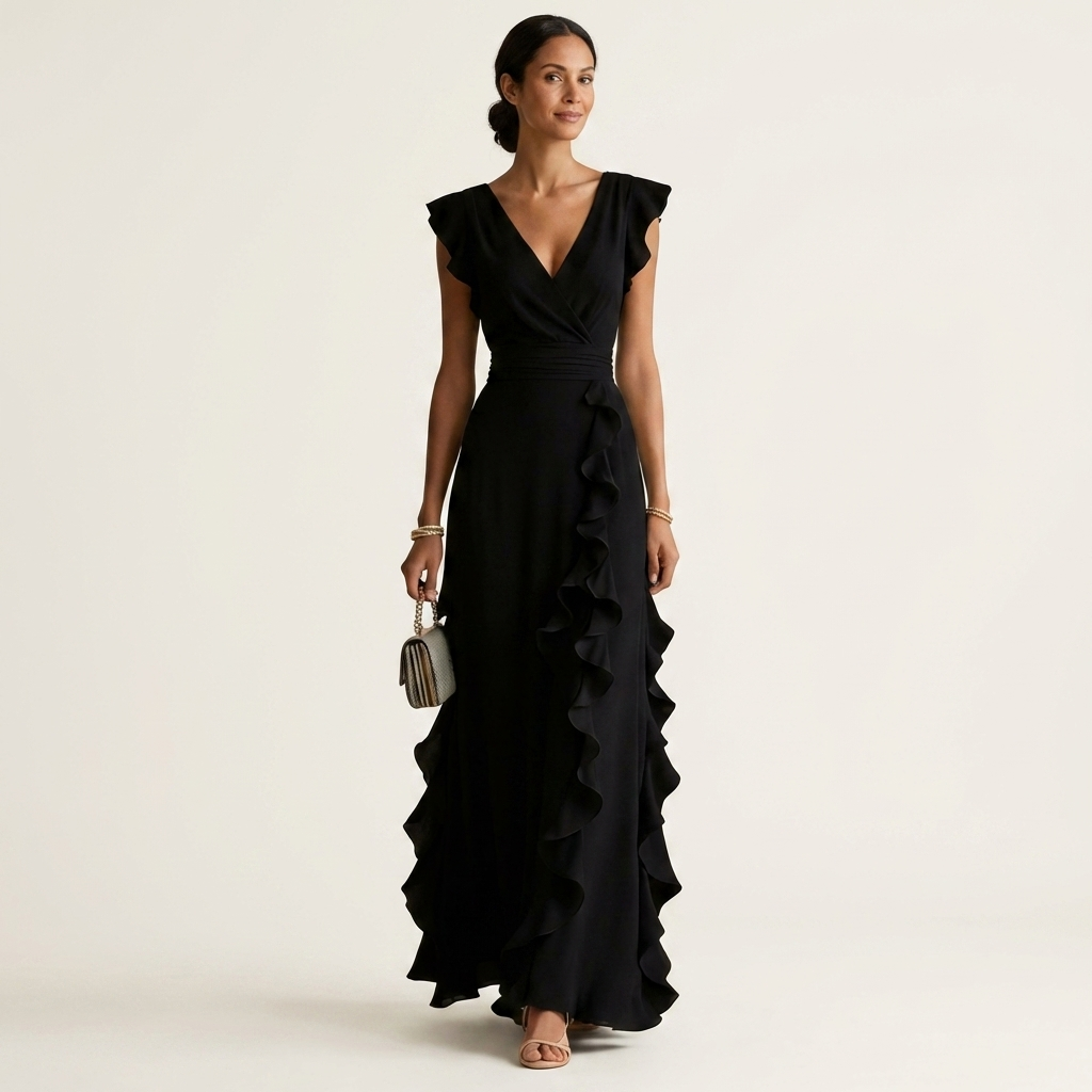 Maxikleid mit tiefem V-Ausschnitt