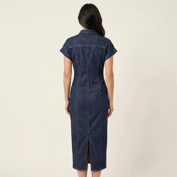 Maya | Midi Bodycon Kleid aus Denim mit Knopfverschluss vorne