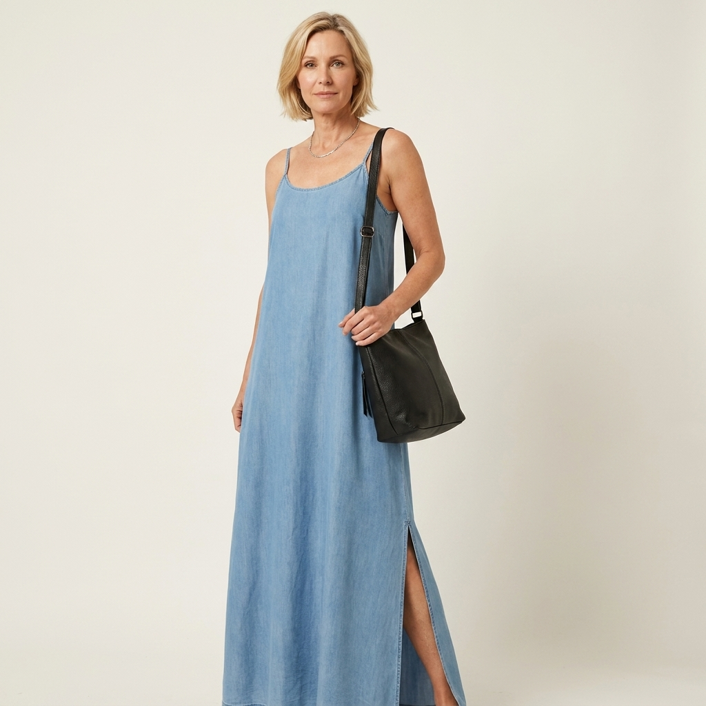 Azure | Maxikleid aus Denim mit seitlichem Schlitz