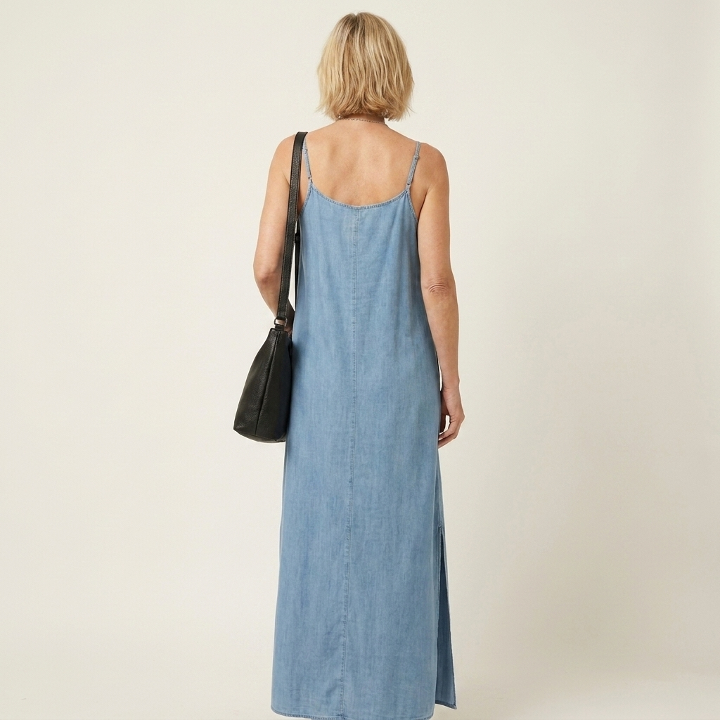 Azure | Maxikleid aus Denim mit seitlichem Schlitz