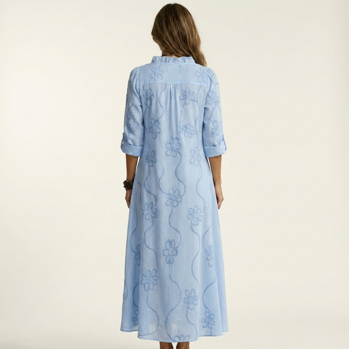 Dieuwke Maxi-Kleid mit Stickerei und Stehkragen