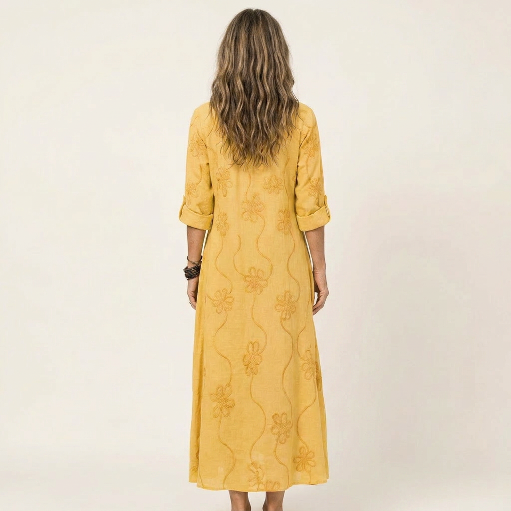 Dieuwke Maxi-Kleid mit Stickerei und Stehkragen