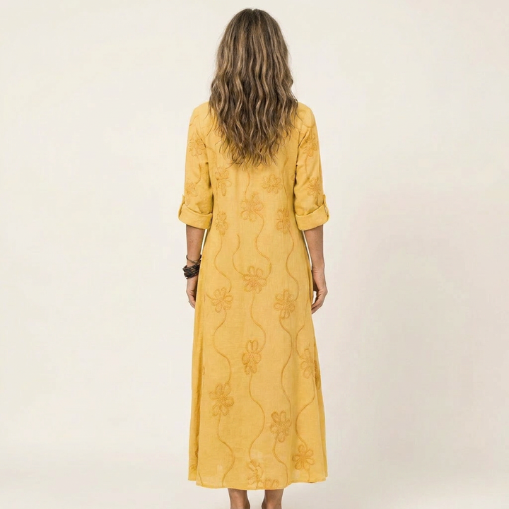 Dieuwke Maxi-Kleid mit Stickerei und Stehkragen