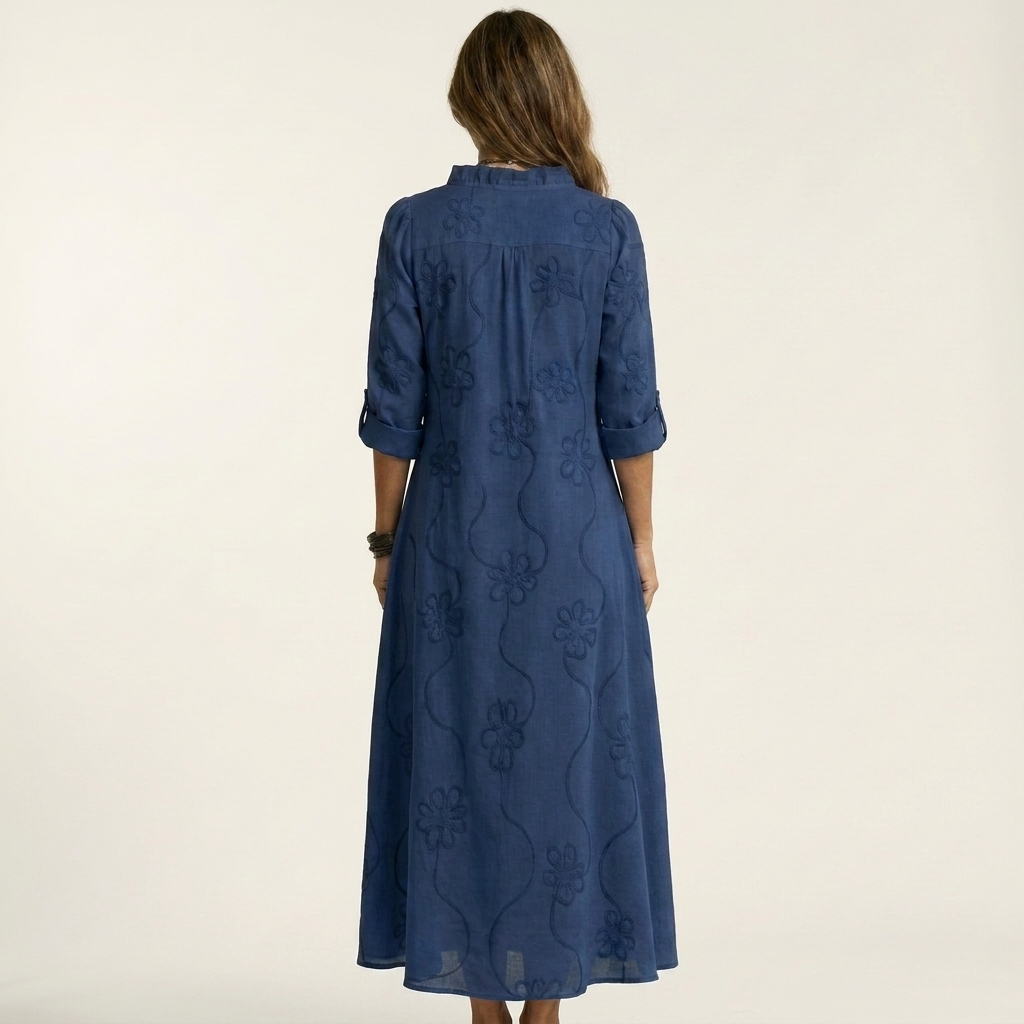 Dieuwke Maxi-Kleid mit Stickerei und Stehkragen