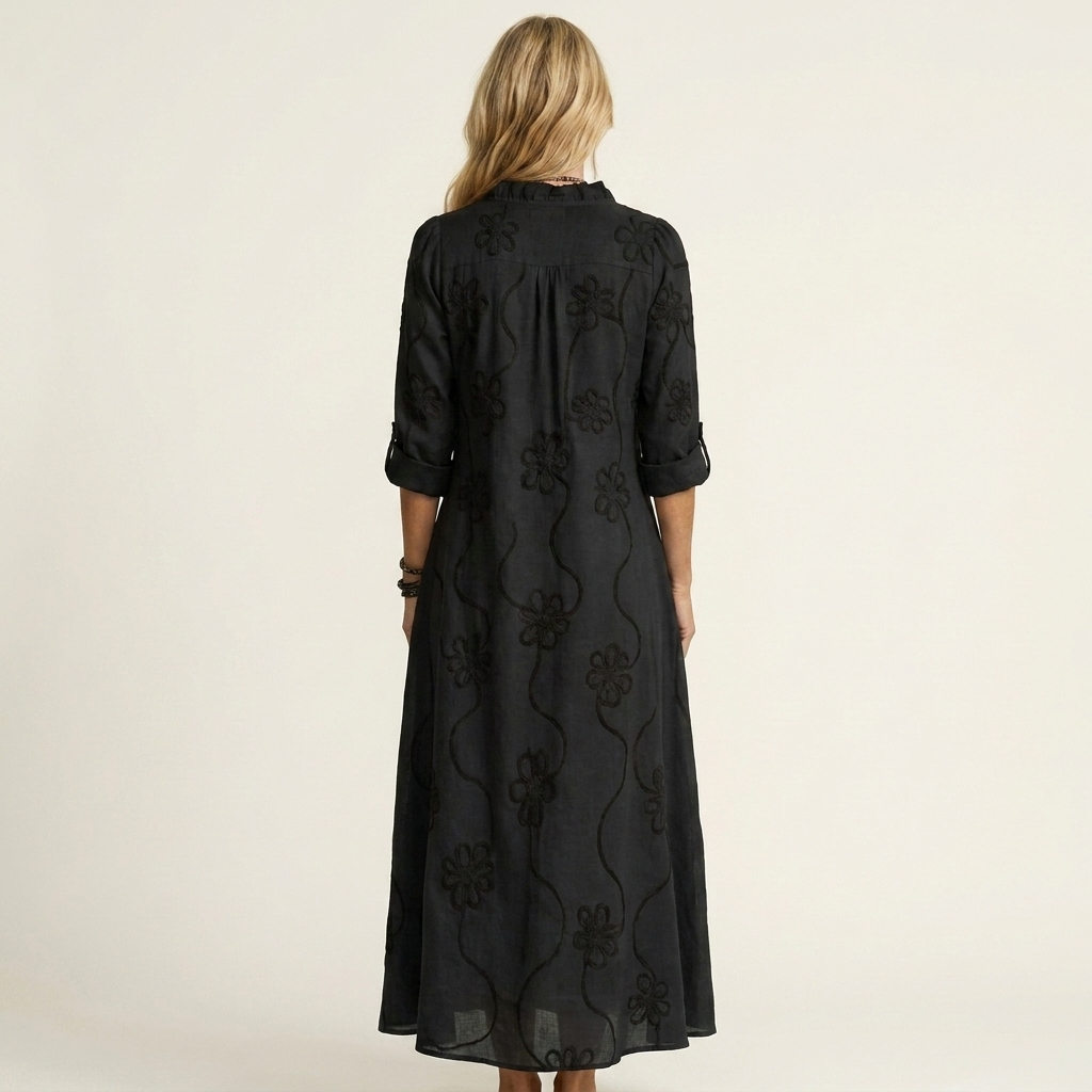 Dieuwke Maxi-Kleid mit Stickerei und Stehkragen