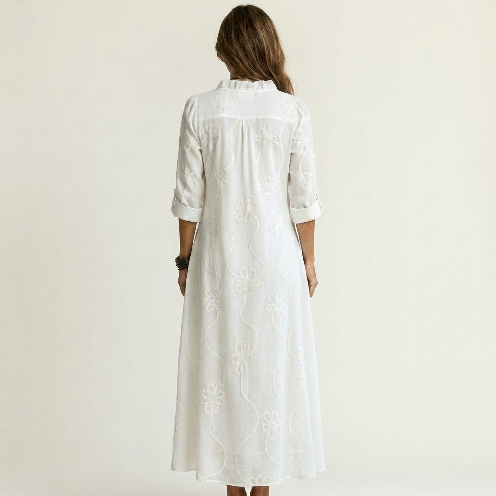 Dieuwke Maxi-Kleid mit Stickerei und Stehkragen