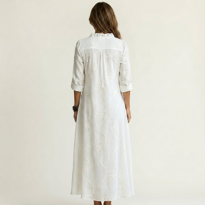 Dieuwke Maxi-Kleid mit Stickerei und Stehkragen