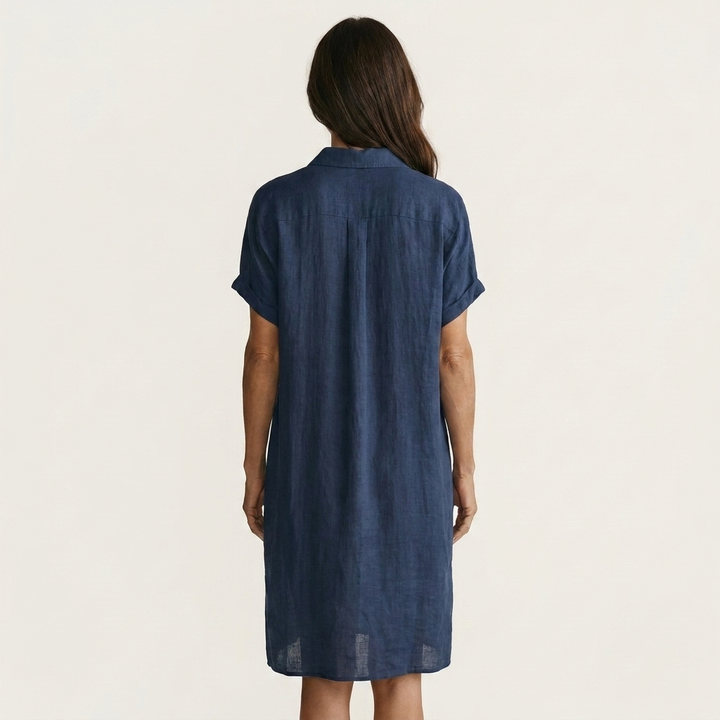 Midi Hemdblusen Kleid aus Baumwolle-Leinen