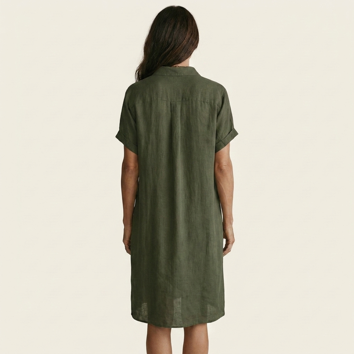 Midi Hemdblusen Kleid aus Baumwolle-Leinen