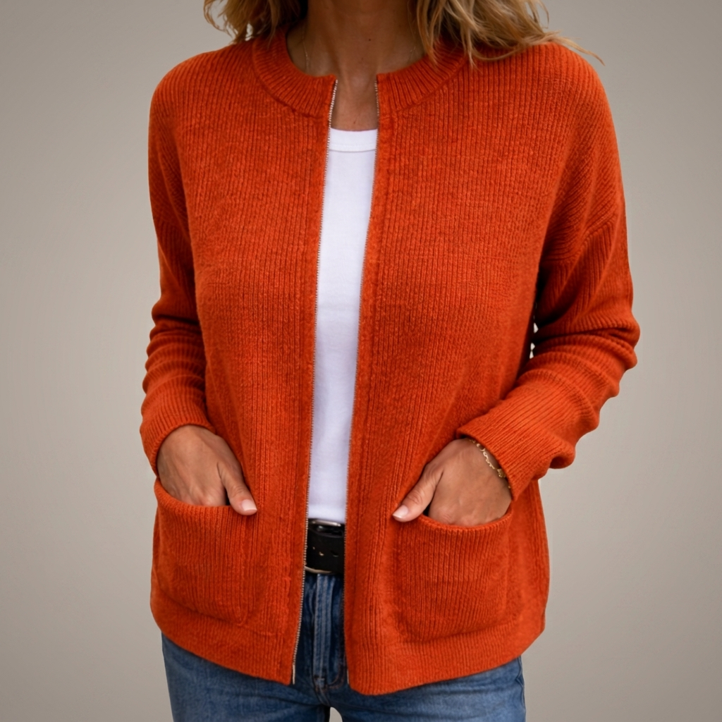Vreni | Warme Strickjacke mit Reissverschluss und Taschen