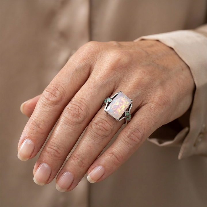 Silberring mit Vintage-Weißen Opal