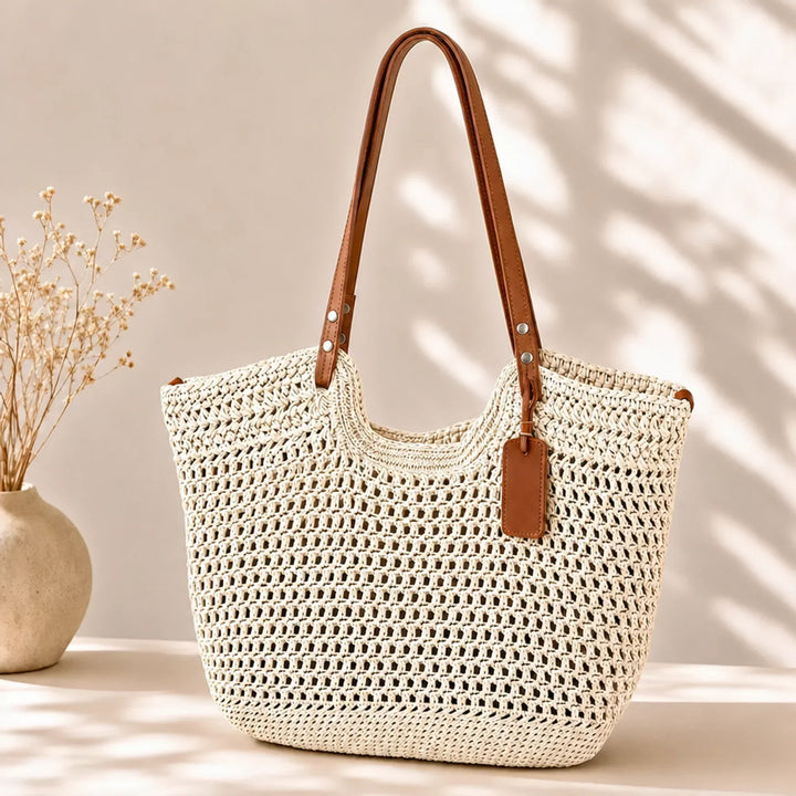 Camelia | Handgefertigte Shopper-Tasche aus Häkelarbeit - Elfenbein