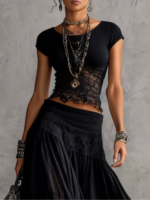 Completo Geneviève — transparenter Top mit plissierter Rock