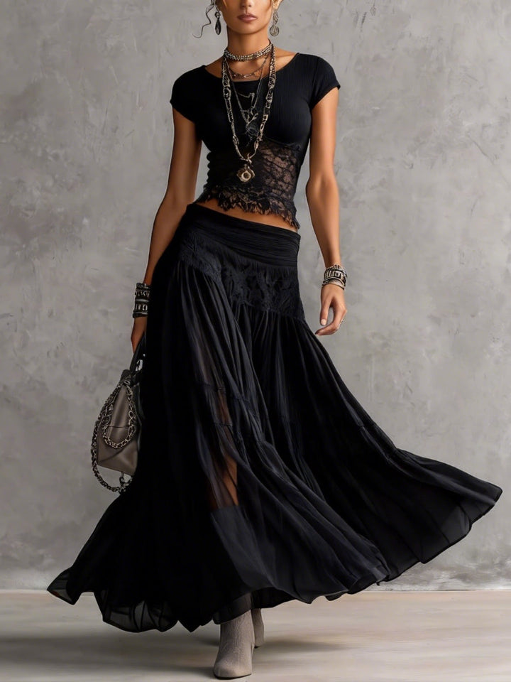 Completo Geneviève — transparenter Top mit plissierter Rock