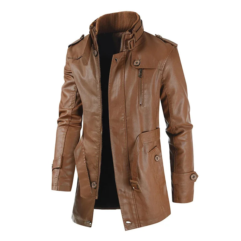Elegante Lange Leder Bikerjacke