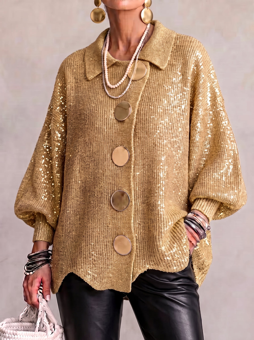 Svea | Oversize-Strickjacke mit goldfarbenen Knöpfen