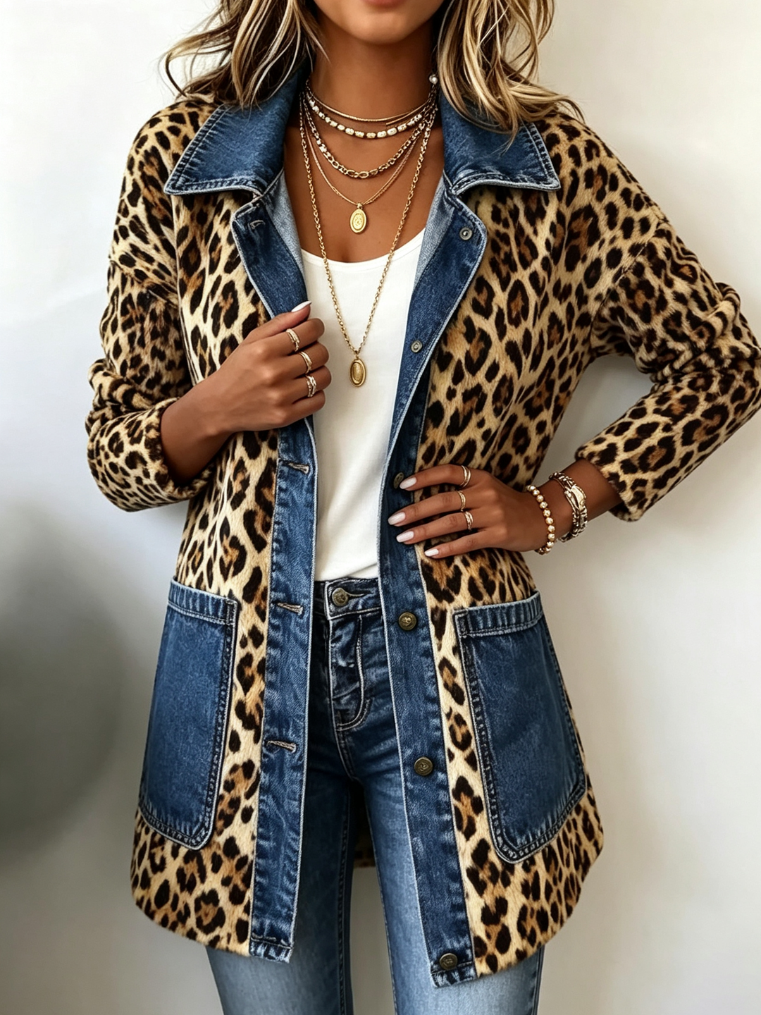 Lorena | Lange Leopardjacke mit Jeans