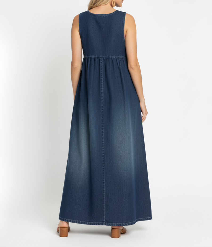 Karen | Vintage-Washed Denim Maxikleid mit einem Hauch von weichem Baumwollstoff