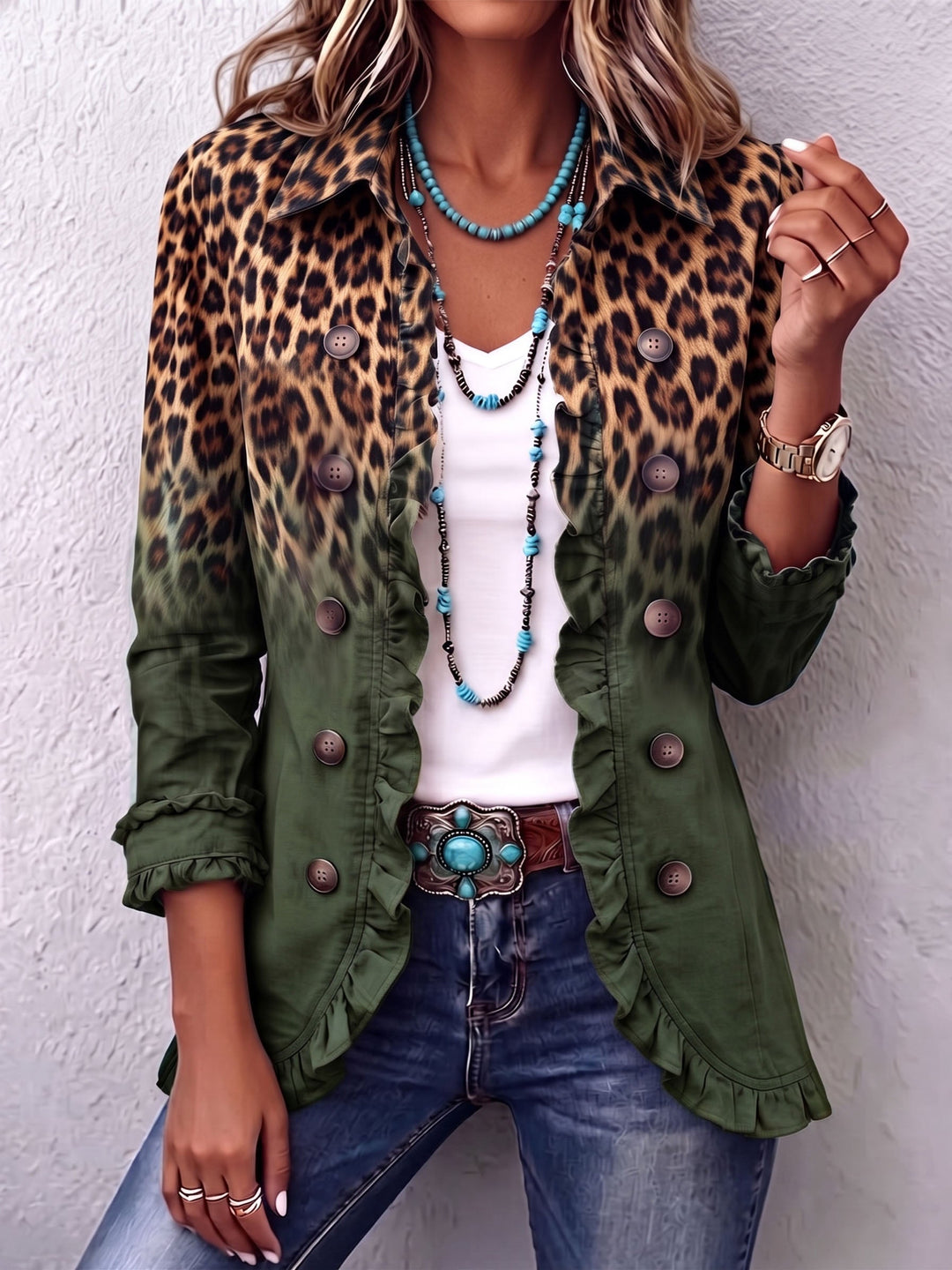 Cassandre | Blazer Leopard Farbverlauf mit Volants
