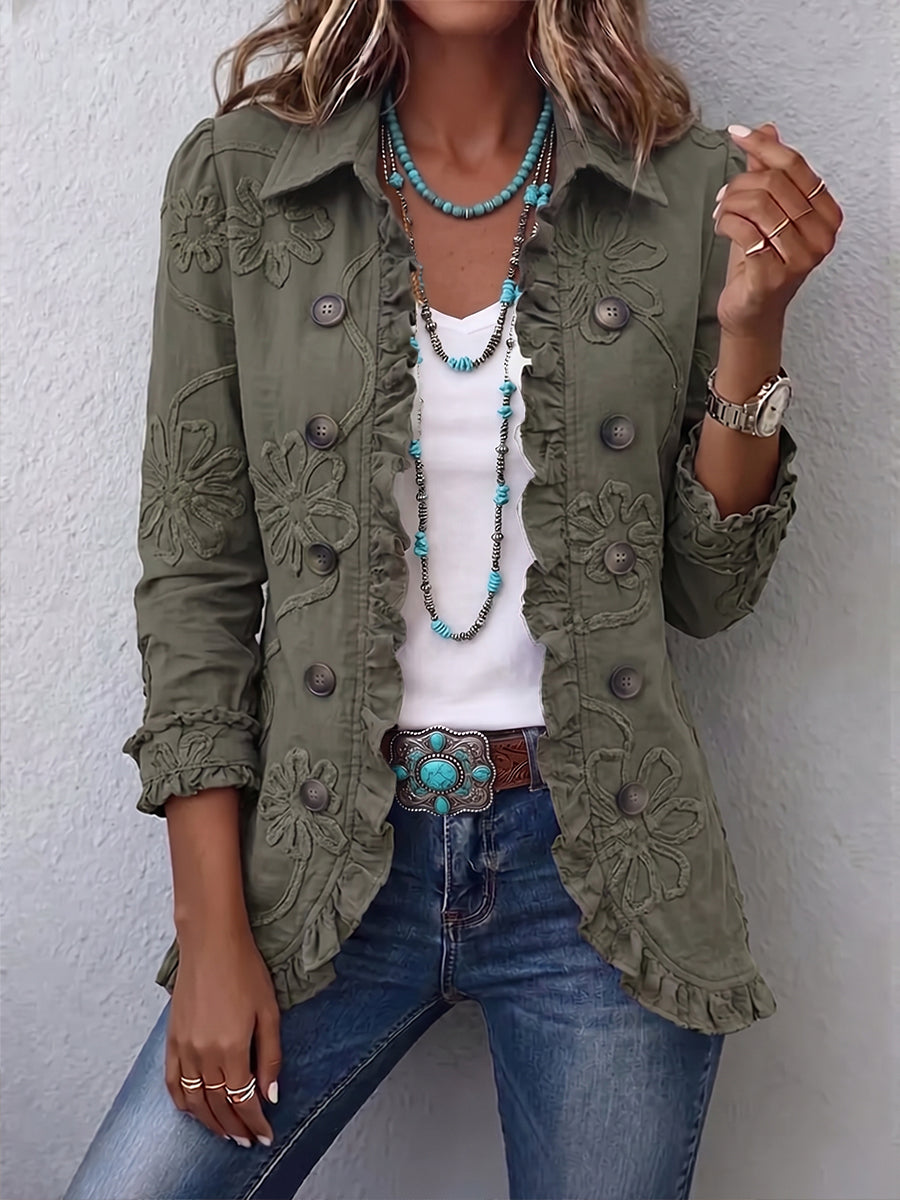Faustine | Bestickte Bohemian Utility Jacke mit Blumen