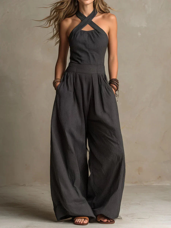 Bianca | Elegante Latzhose aus Leinen und Baumwolle mit Wickelausschnitt