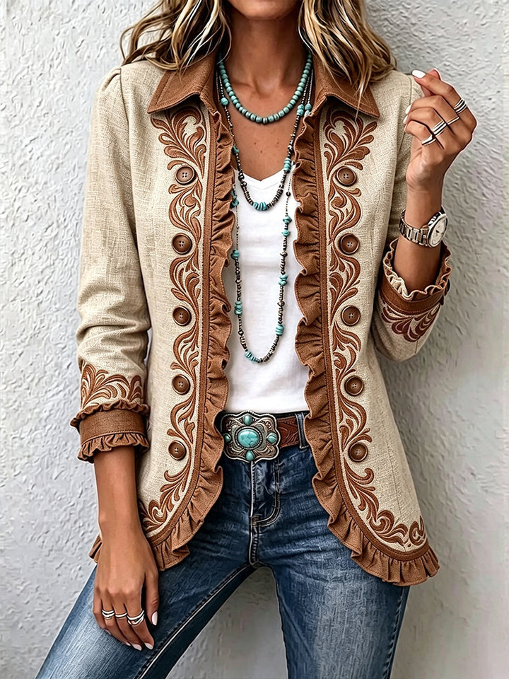 Almudena | Bestickte Blumenjacke mit Rüschen