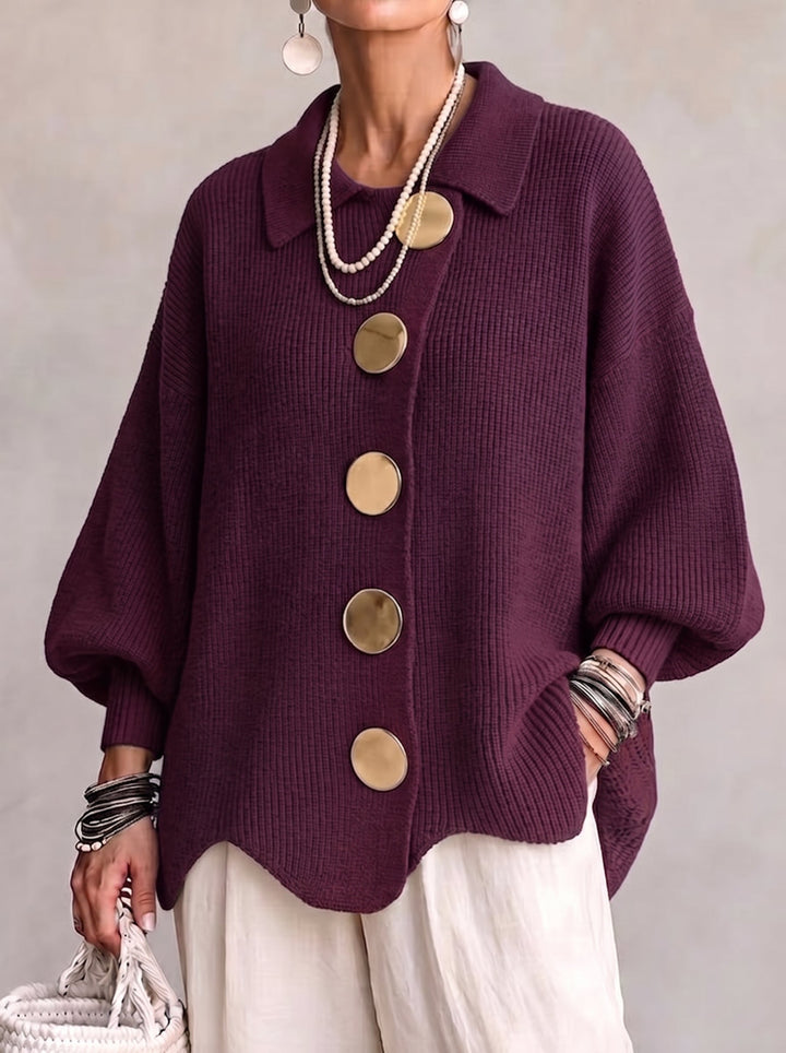 Svea | Oversize-Strickjacke mit goldfarbenen Knöpfen