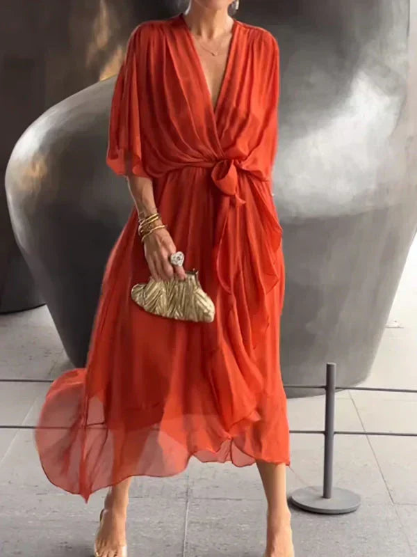 Chiffonkleid mit V-Ausschnitt