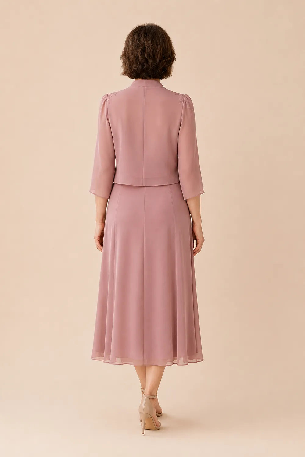 Chiffon-Midi-Kleid mit V-Ausschnitt und Spitzen-Details