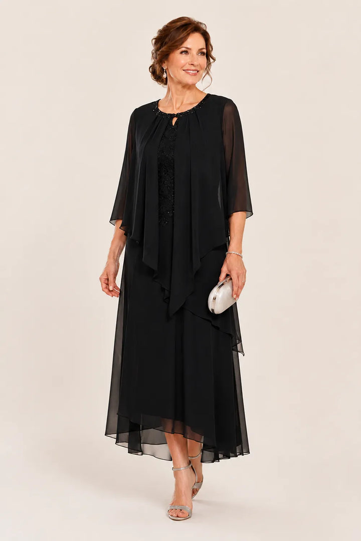 Genevieve drapierte Midi-Kleid mit Chiffon-Overlay