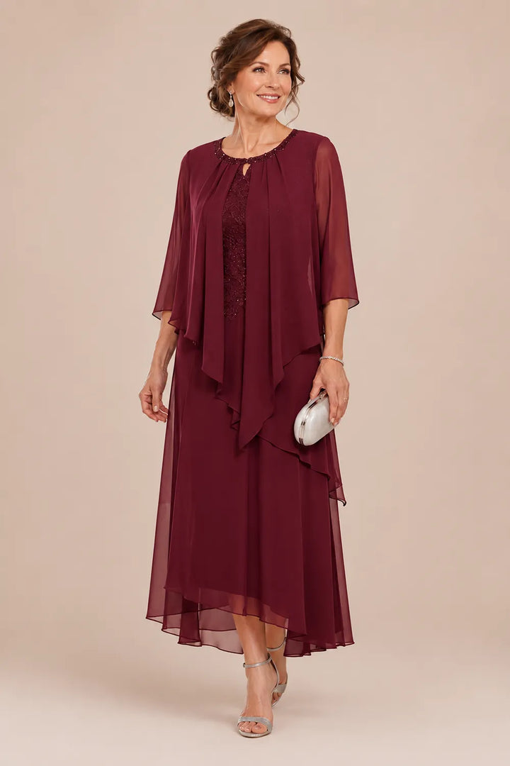 Genevieve drapierte Midi-Kleid mit Chiffon-Overlay
