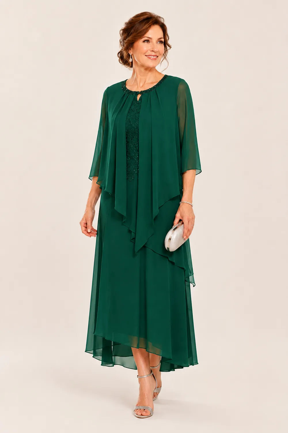 Genevieve drapierte Midi-Kleid mit Chiffon-Overlay