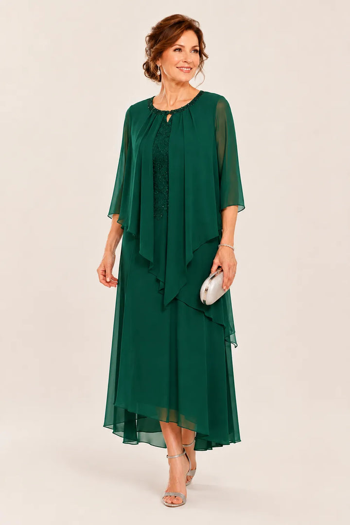 Genevieve drapierte Midi-Kleid mit Chiffon-Overlay