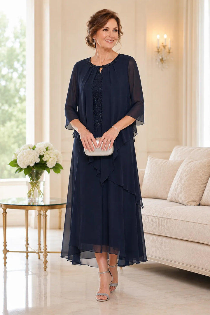 Genevieve drapierte Midi-Kleid mit Chiffon-Overlay