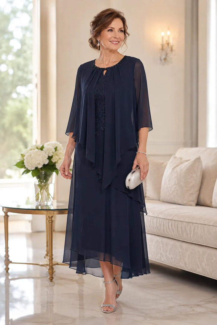 Genevieve drapierte Midi-Kleid mit Chiffon-Overlay
