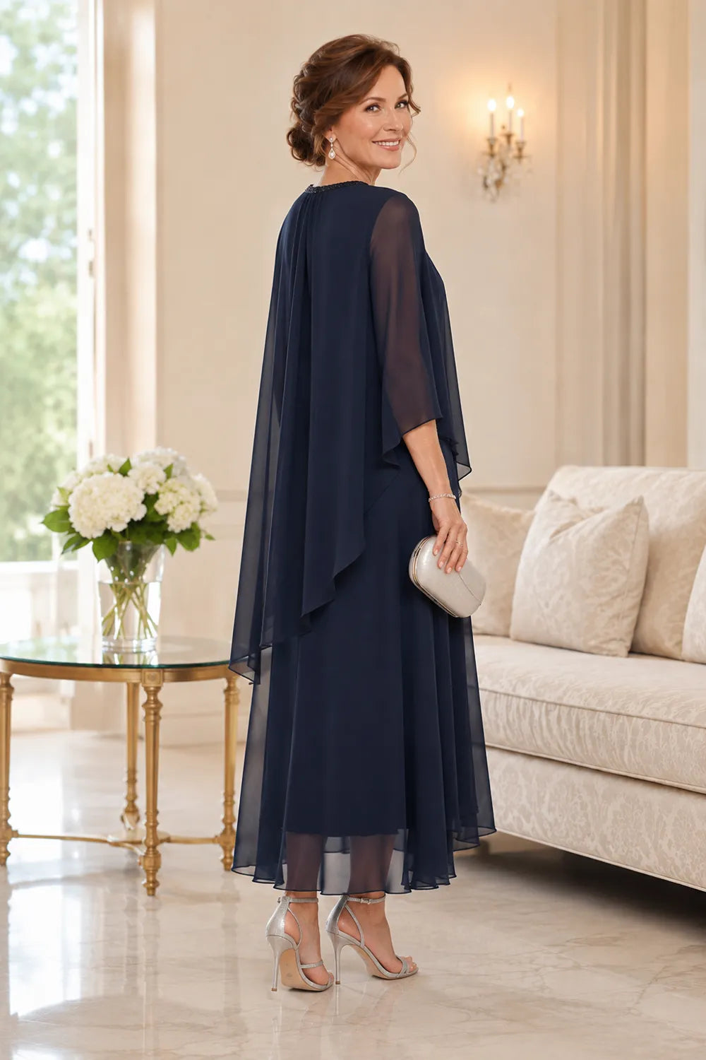 Genevieve drapierte Midi-Kleid mit Chiffon-Overlay