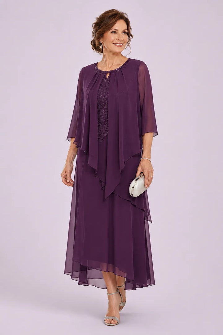 Genevieve drapierte Midi-Kleid mit Chiffon-Overlay