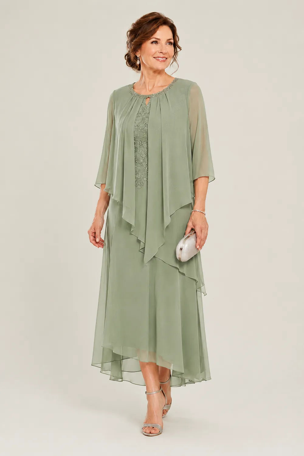 Genevieve drapierte Midi-Kleid mit Chiffon-Overlay