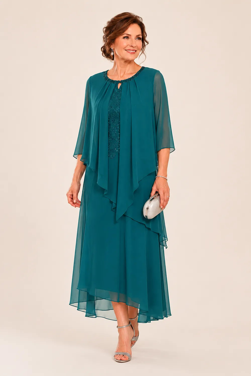 Genevieve drapierte Midi-Kleid mit Chiffon-Overlay