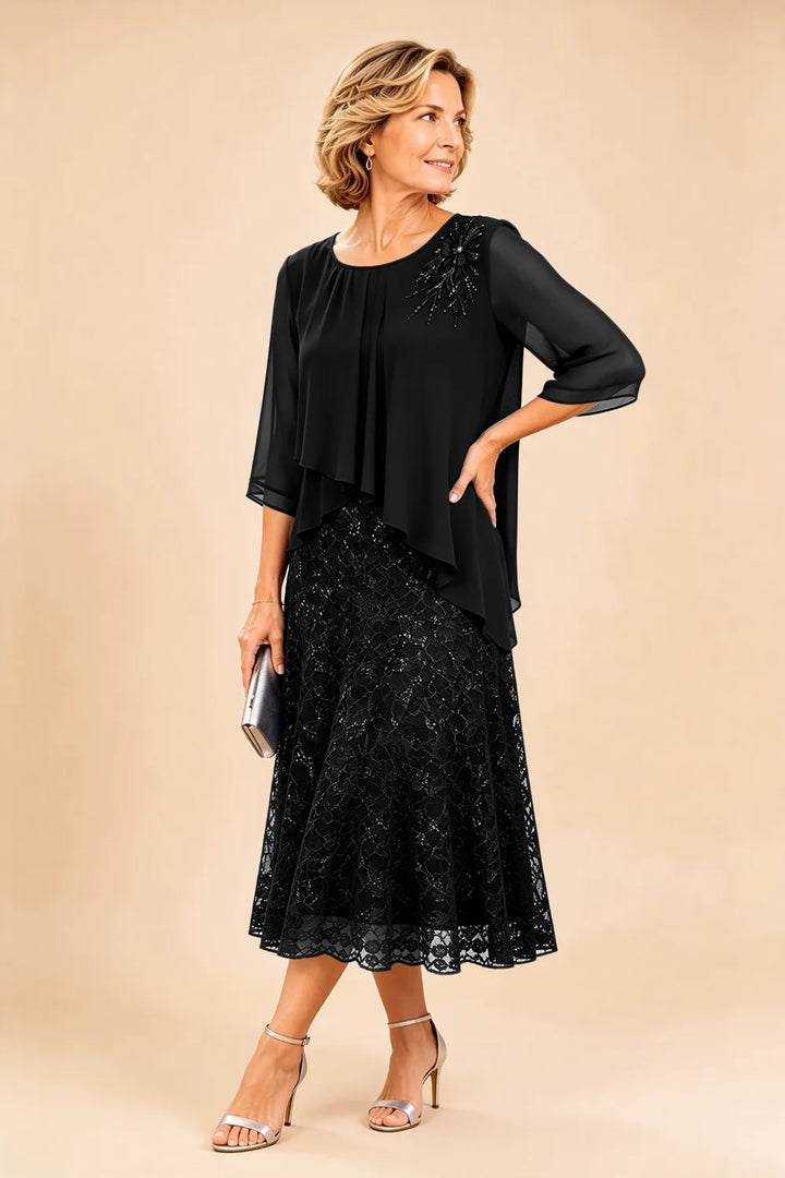 Chiffonkleid für die Mutter der Braut mit Spitzenoverlay