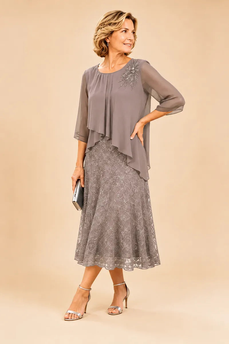 Chiffonkleid für die Mutter der Braut mit Spitzenoverlay