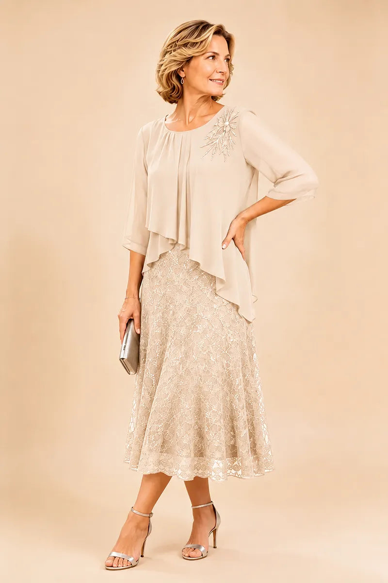 Chiffonkleid für die Mutter der Braut mit Spitzenoverlay