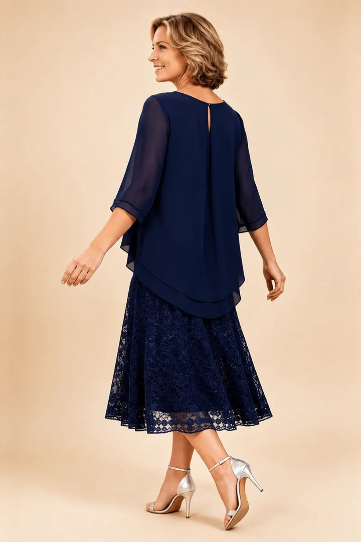 Chiffonkleid für die Mutter der Braut mit Spitzenoverlay