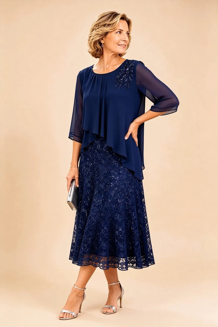 Chiffonkleid für die Mutter der Braut mit Spitzenoverlay