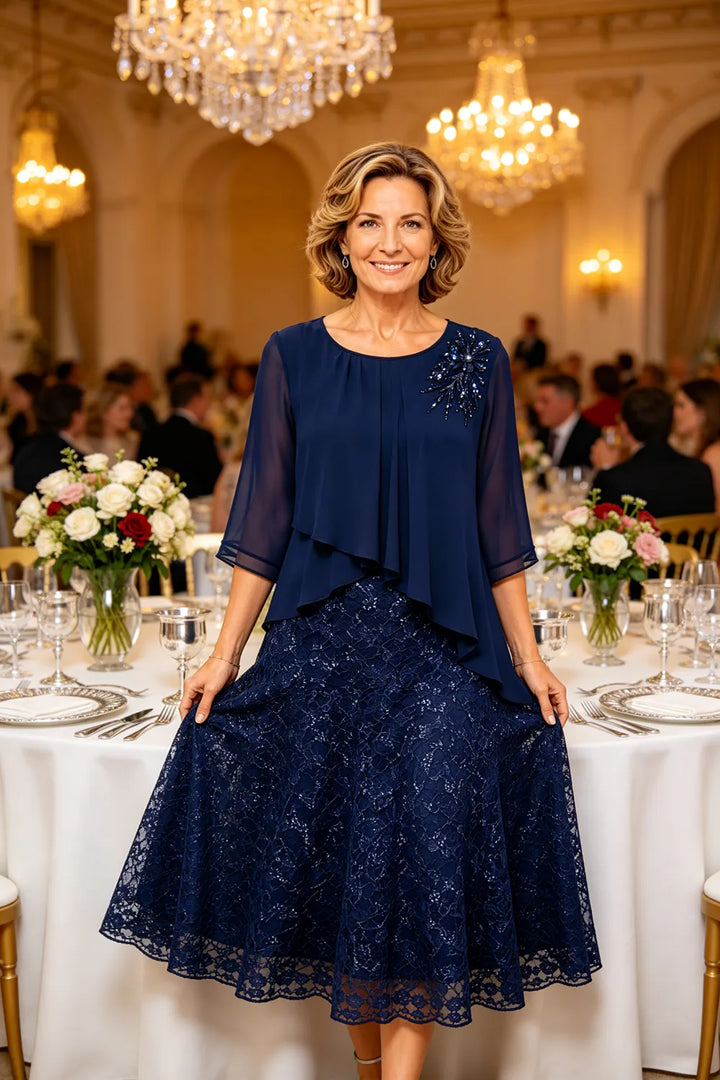 Chiffonkleid für die Mutter der Braut mit Spitzenoverlay
