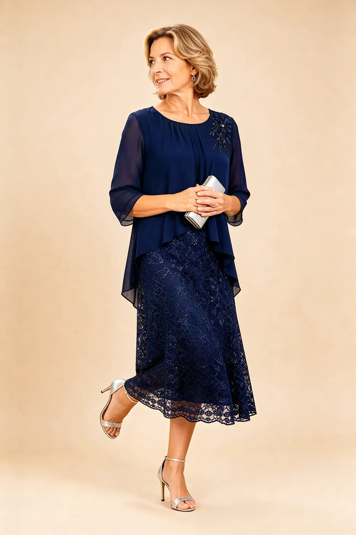 Chiffonkleid für die Mutter der Braut mit Spitzenoverlay
