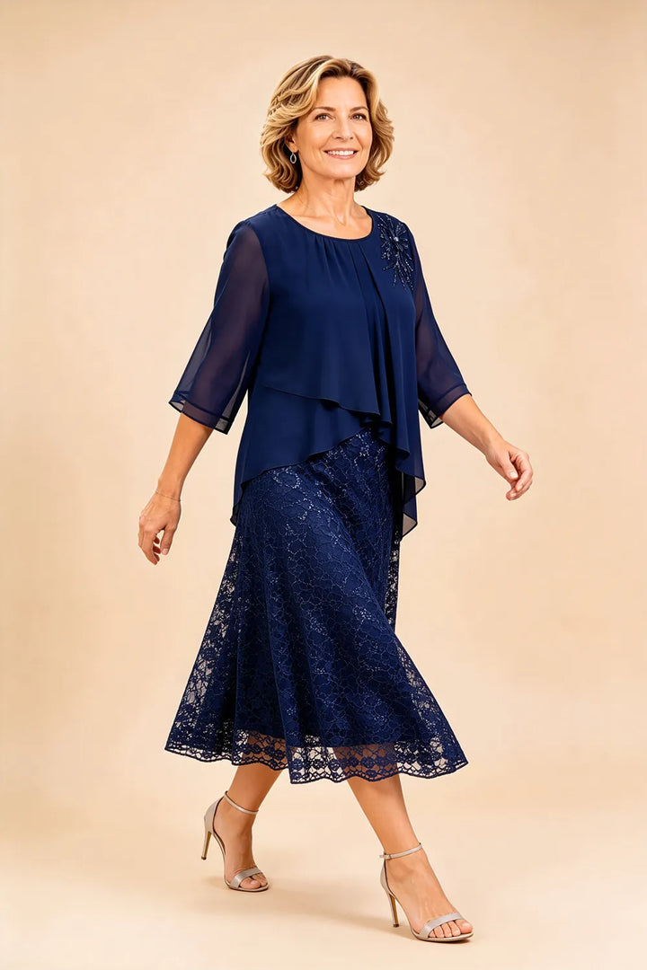 Chiffonkleid für die Mutter der Braut mit Spitzenoverlay