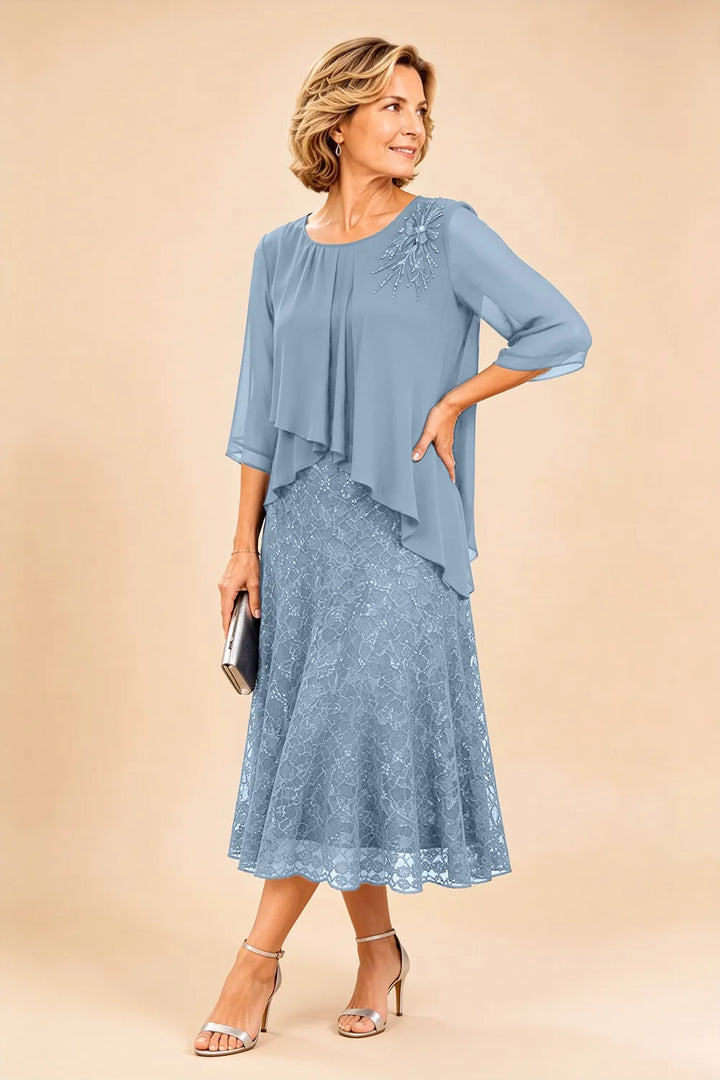 Chiffonkleid für die Mutter der Braut mit Spitzenoverlay